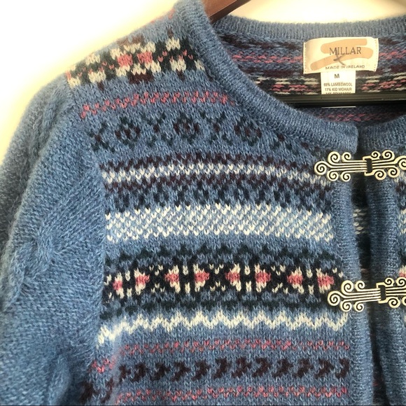 Vtg Millar Lambswool Mohair blue cardigan sweater medium - Picture 7 of 8